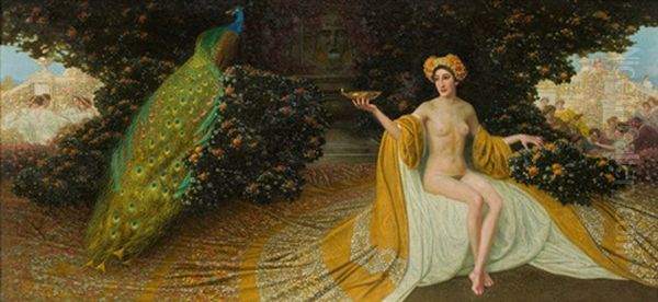 Goddess Iduna With Peacock Oil Painting by Maximilian Lenz