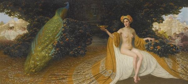 Goddess Iduna And Peacock Oil Painting by Maximilian Lenz