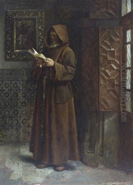 Monje Franciscano Leyendo Oil Painting by Ignacio de Leon Escosura