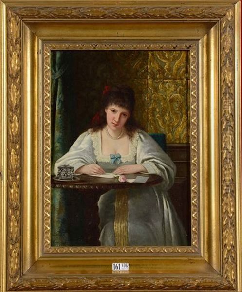 Jeune Fille Ecrivant Une Lettre Oil Painting by Ignacio de Leon Escosura