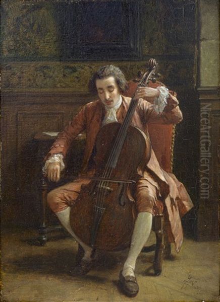 Tocando El Violonchelo Oil Painting by Ignacio de Leon Escosura