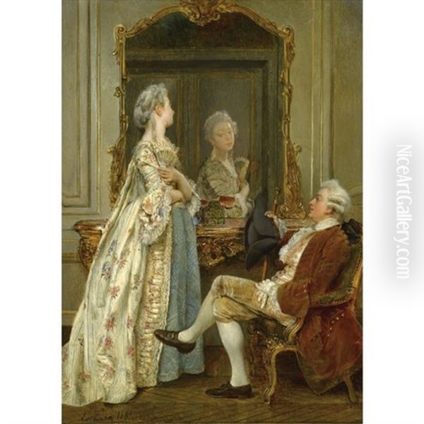 The Courtship Oil Painting by Ignacio de Leon Escosura