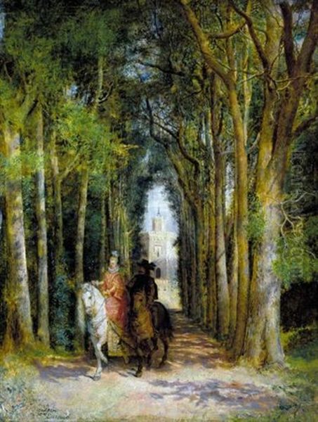 El Paseo De Los Amantes (lovers On Horseback) Oil Painting by Ignacio de Leon Escosura