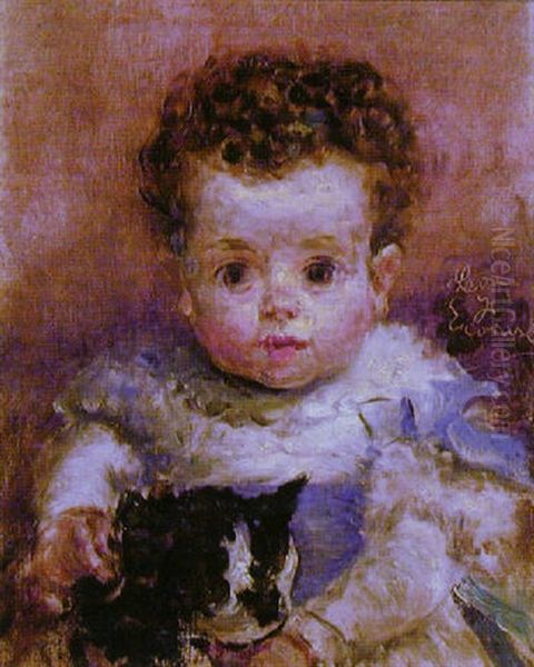 Portrait D'enfant Au Chat Oil Painting by Ignacio de Leon Escosura