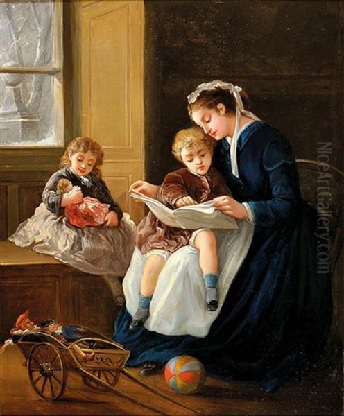 L'apprentissage De La Lecture Oil Painting by Jules Leonard