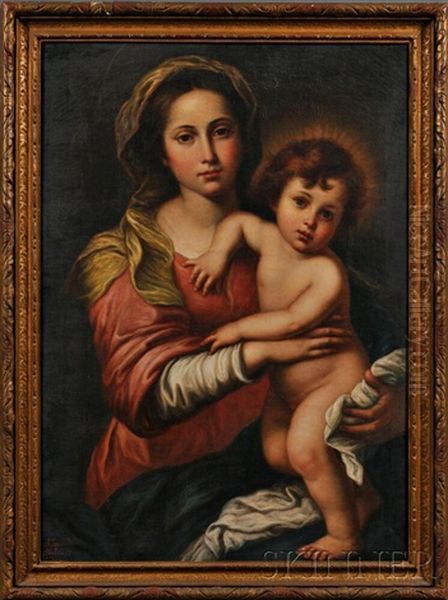 Madonna And Child, After Bartolome Esteban Murillo Oil Painting by Achille Leonardi