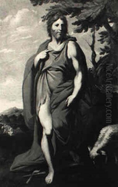 Saint John The Baptist Standing In A Landscape Oil Painting by Jose (Jusepe) Leonardo de Chavier