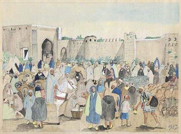 Marche Devant Les Remparts Oil Painting by Mohammed Ben Ali R'Bati