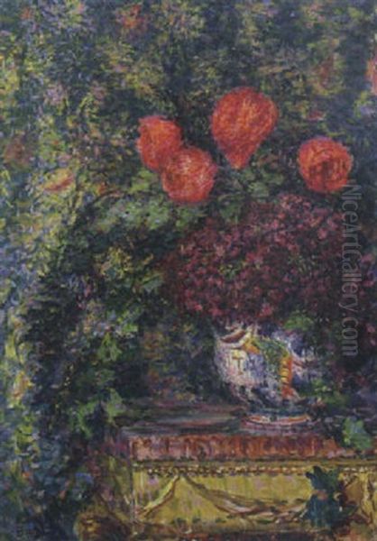 Vaso Con Fiori Oil Painting by Enrico della (Lionne) Leonessa