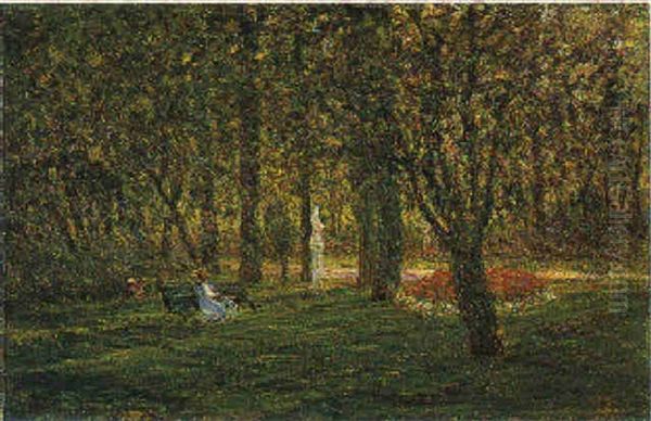 A Villa Borghese Oil Painting by Enrico della (Lionne) Leonessa