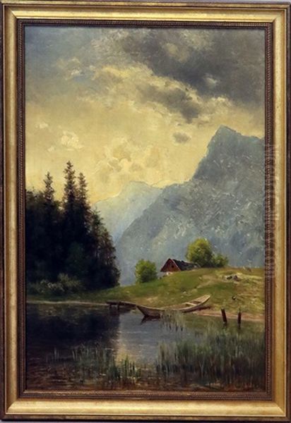 Sommerliches Seeufer, Wohl Im Riesengebirge Oil Painting by Eduard Emil August Leonhardi