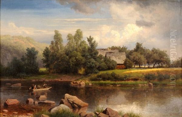 Landschaftsmotiv Aus Dem Zschopautal Bei Aufziehendem Gewitter Oil Painting by Eduard Emil August Leonhardi