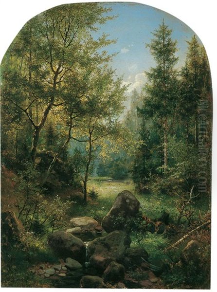 Bewaldete Mittelgebirgslandschaft, Vermutlich In Der Sachsischen Schweiz Oil Painting by Eduard Emil August Leonhardi