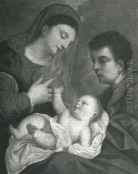 Madonna And Child With A Male Saint Oil Painting by Ludovico (Il Padovanino) Leoni