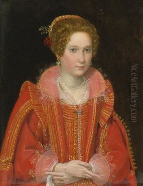 Portrait Of A Lady, Half-length, Dressed In Pink Oil Painting by Ottavio Maria Leoni