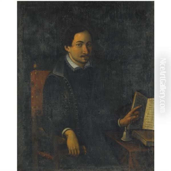 Portrait Of A Seated Man, Three Quarter Length, Wearing A Black Doublet Oil Painting by Ottavio Maria Leoni