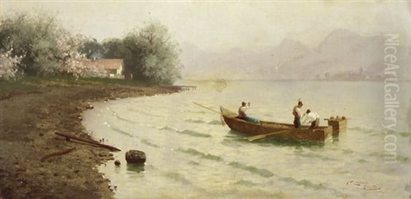 Fischer Im Chiemsee Oil Painting by Carl Leopold