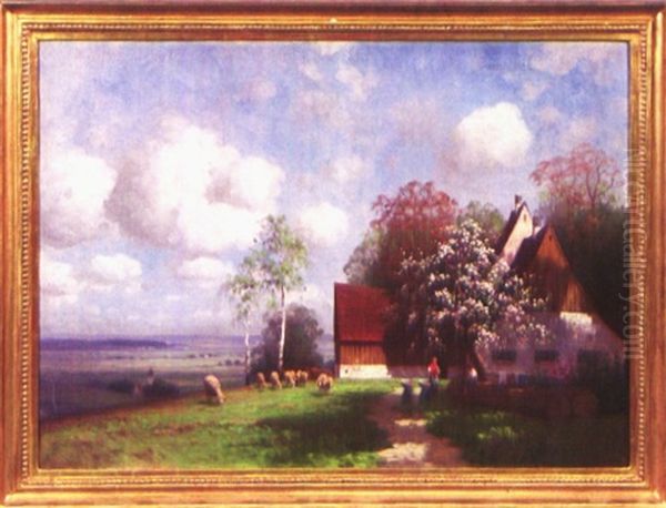 Fruhlingsidyll Auf Dem Bauernhof Oil Painting by Carl Leopold