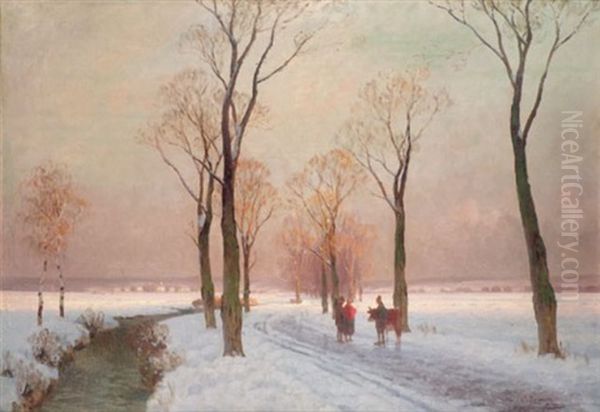 Verschneite Winterlandschaft Oil Painting by Curt Leopold