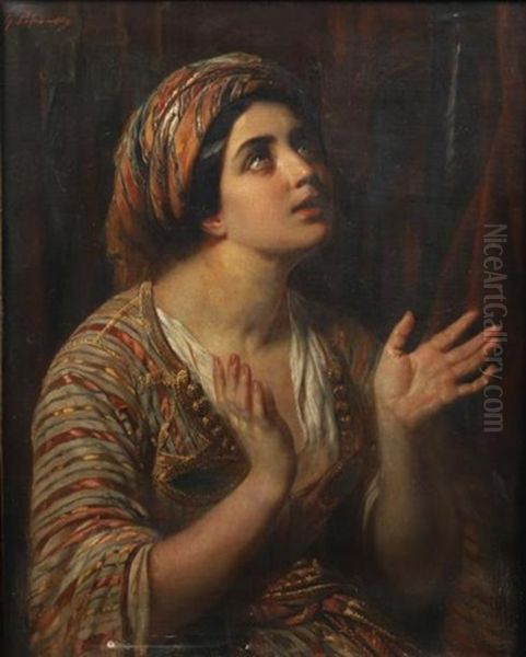 Jeune Dame En Priere Oil Painting by Francois Gabriel Guillaume Lepaulle