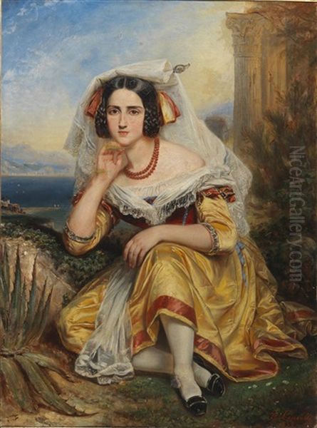 Girl From Frascati In Traditional Costume Oil Painting by Francois Gabriel Guillaume Lepaulle