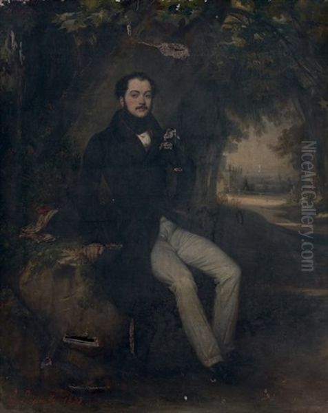 Portrait D'homme Assis Dans Un Paysage Oil Painting by Francois Gabriel Guillaume Lepaulle