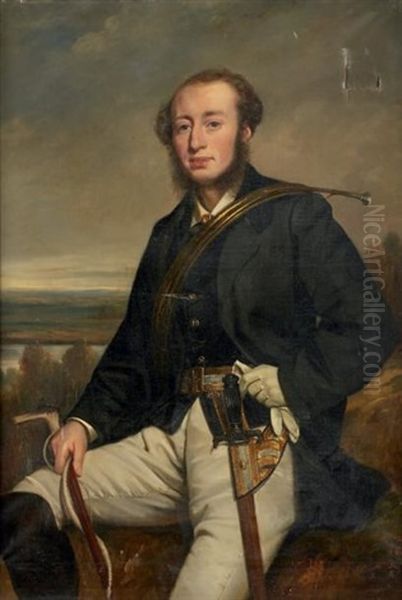 Portrait De Monsieur De La Fosse, Du Chateau Du Fay, En Costume De Chasse A Courre Oil Painting by Francois Gabriel Guillaume Lepaulle