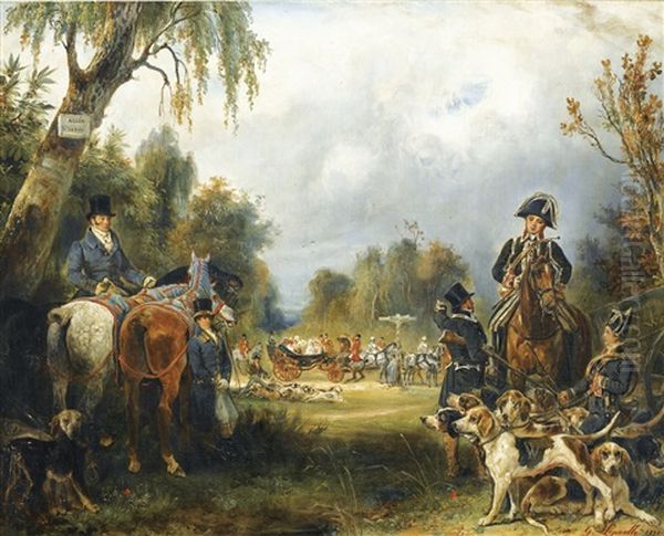 Rendez-vous De Chasse Du Prince De Wagram Oil Painting by Francois Gabriel Guillaume Lepaulle