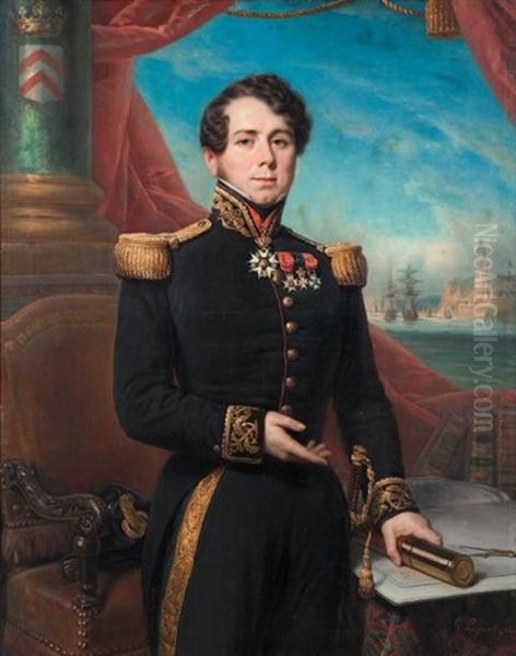 Portrait De Theodore Dupont D'aubevoye, Comte D'oysonville (1784-1862), Commandant De Vaisseau, Commandeur De La Legion D'honneur Oil Painting by Francois Gabriel Guillaume Lepaulle