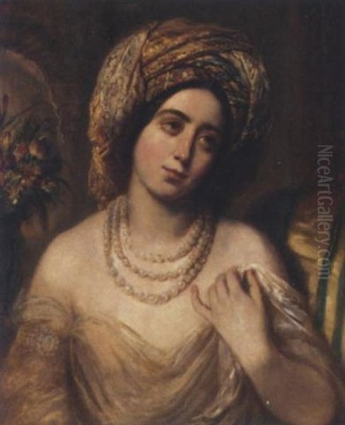 An Elegant Lady Wearing A Turban by Francois Gabriel Guillaume Lepaulle