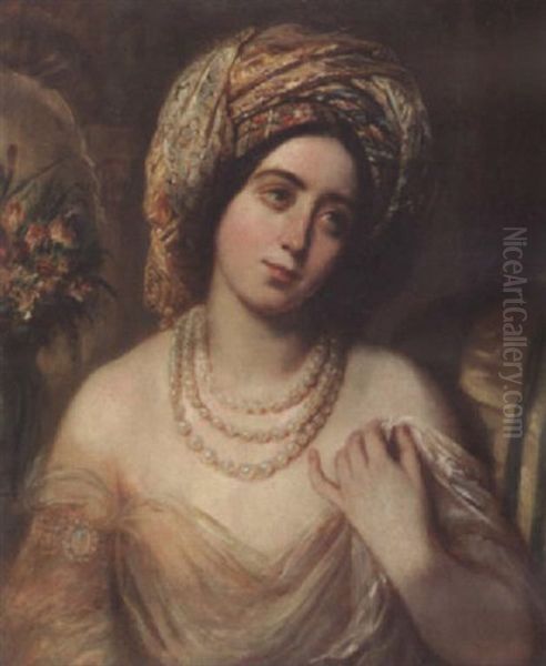 A Harem Beauty Oil Painting by Francois Gabriel Guillaume Lepaulle