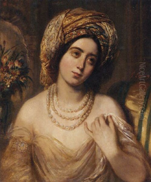 An Elegant Lady Wearing A Turban Oil Painting by Francois Gabriel Guillaume Lepaulle