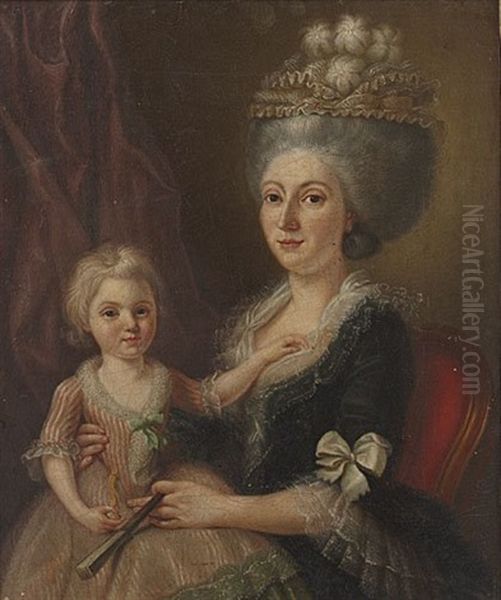 Jeune Mere Avec Sa Fille (+ Le Dessinateur Entoure De Ses Fils; Pair) Oil Painting by Charles Lepeintre