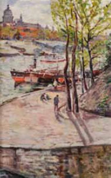 Paris, Les Quais Face A L'institut Oil Painting by Auguste Louis Lepere