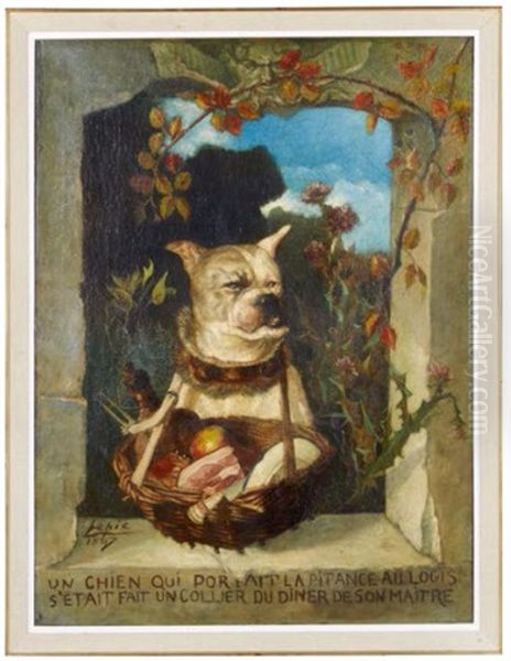 Un Chien Qui Portait La Pitance Au Logis S'etait Fait Un Collier Du Diner De Son Maitre Oil Painting by Ludovic Lepic