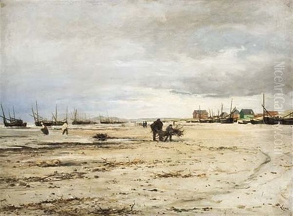 La Plage De Berck A Maree Basse Oil Painting by Ludovic Lepic