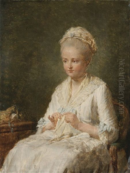 Portrait De Jeune Femme A Son Ouvrage, Dit Portrait De Madame Lagrenee Oil Painting by Nicolas Bernard Lepicie