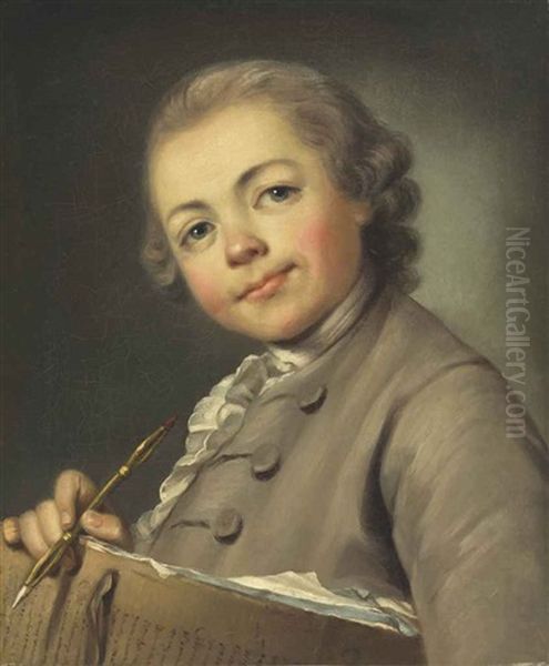 Portrait Of A Young Man, Said To Be Louis Berthier-bizy, Carrying A Drawings Portfolio And Chalk Oil Painting by Nicolas Bernard Lepicie