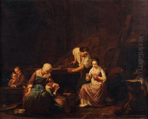 L'atelier Du Menuisier (in 2 Parts) Oil Painting by Nicolas Bernard Lepicie