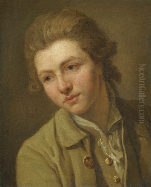 Portrait Of A Youth, Head And Shoulders, Wearing A Brown Open-necked Shirt Oil Painting by Nicolas Bernard Lepicie