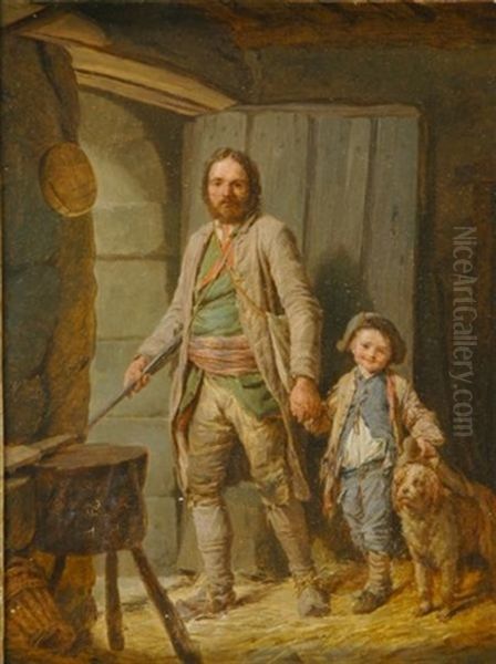 Le Depart Du Braconnier - The Departure Of The Poacher Oil Painting by Nicolas Bernard Lepicie