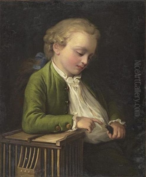 Jeune Garcon Avec Une Cage A Oiseaux Oil Painting by Nicolas Bernard Lepicie