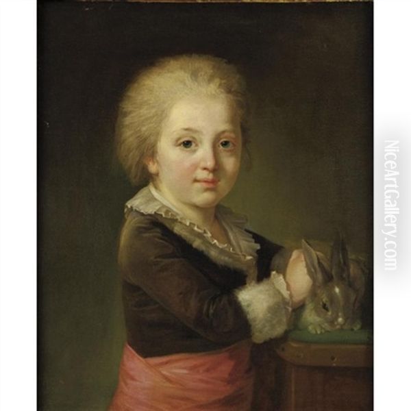 Portrait Of A Child With Rabbit Oil Painting by Nicolas Bernard Lepicie