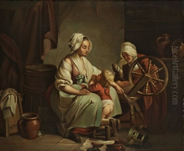 Mutter, Ihr Kind Beschutzend (+ Mutter, Ihr Kind Bestrafend; 2 Works) Oil Painting by Nicolas Bernard Lepicie