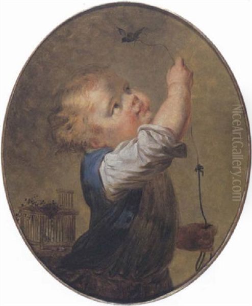 Portrait Of A Little Boy Playing With A Bird Oil Painting by Nicolas Bernard Lepicie