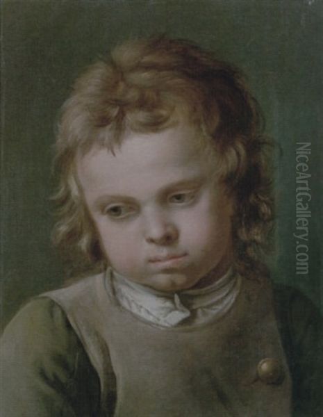 Portrait Of A Young Boy Wearing A Grey Smock And A Green Shirt Oil Painting by Nicolas Bernard Lepicie