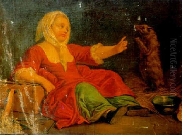 A Girl Disciplining A Marmot by Nicolas Bernard Lepicie