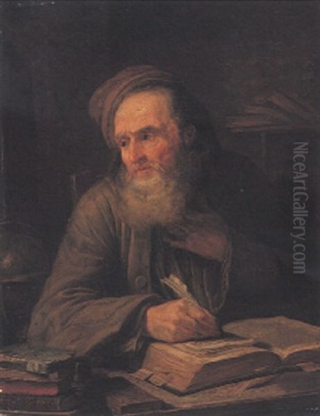 Scholar, Seated Writing In A Book Oil Painting by Nicolas Bernard Lepicie