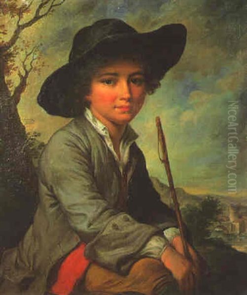 A Young Country Boy, Seated In Landscape, Wearing Coat And Waistcoat by Nicolas Bernard Lepicie