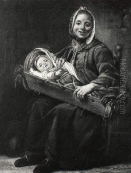 Jeune Femme Tenant Sur Ses Genoux Un Enfant Dans Son Berceau Oil Painting by Nicolas Bernard Lepicie